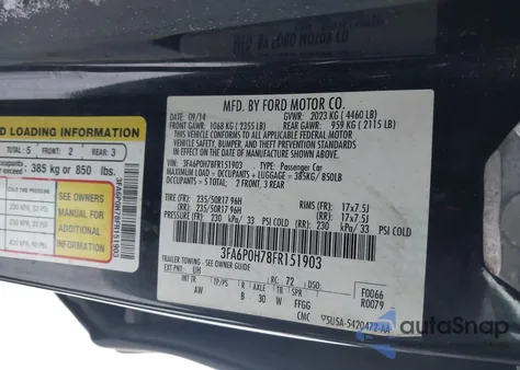 2015 Ford Fusion Se из США, поврежденный, VIN 3FA6P0H78FR151903